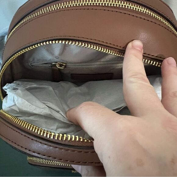 Michael Kors Jaycee Medium Backpack Brown‎ Signature MK Logo Leather Trim - Picture 5 of 9